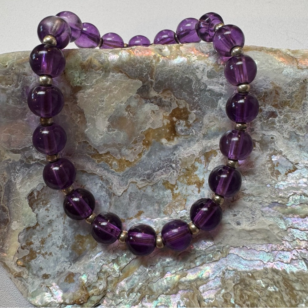 Purple and Silver Amethyst Beaded Bracelet